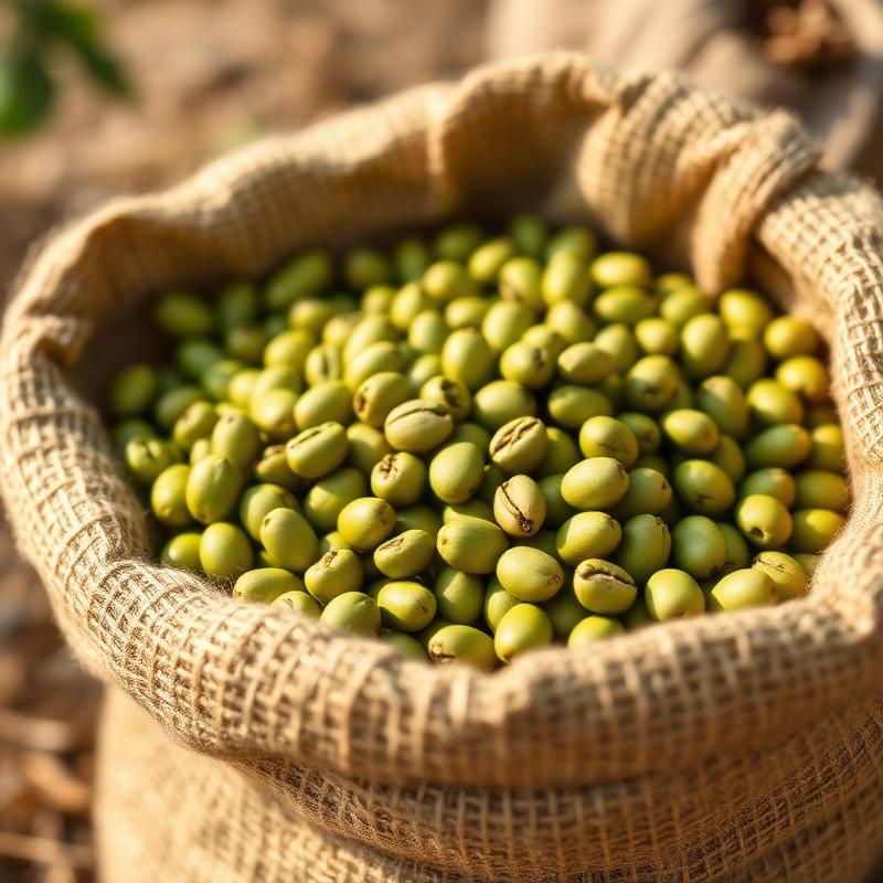 A sack of green coffee beans